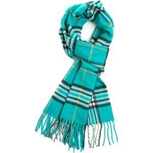 Men and Womend Turquoise Plaid Winter Cashmer Scarf Soft Luxurious Plum Feathers